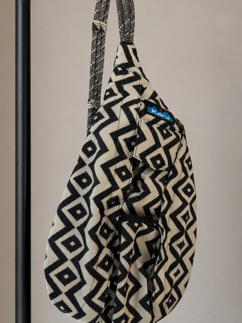 Kavu Mini Rope Sling Bag Backpack in BW Textile Black & White Diamonds NEW with